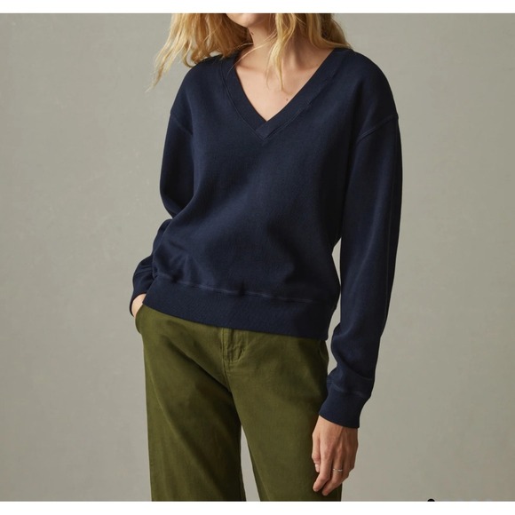 NWOT American Giant Womens Cotton V-Neck Pullover Long Sleeve Sweater XL Blue - Picture 1 of 10